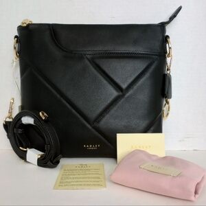 NWT Radley London Black Quilted Leather Medium Zip Top Crossbody Purse